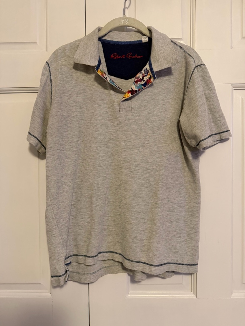 Robert Graham Polo Shirt Men's Small Gray Short Sleeve Contrast Trim Designer